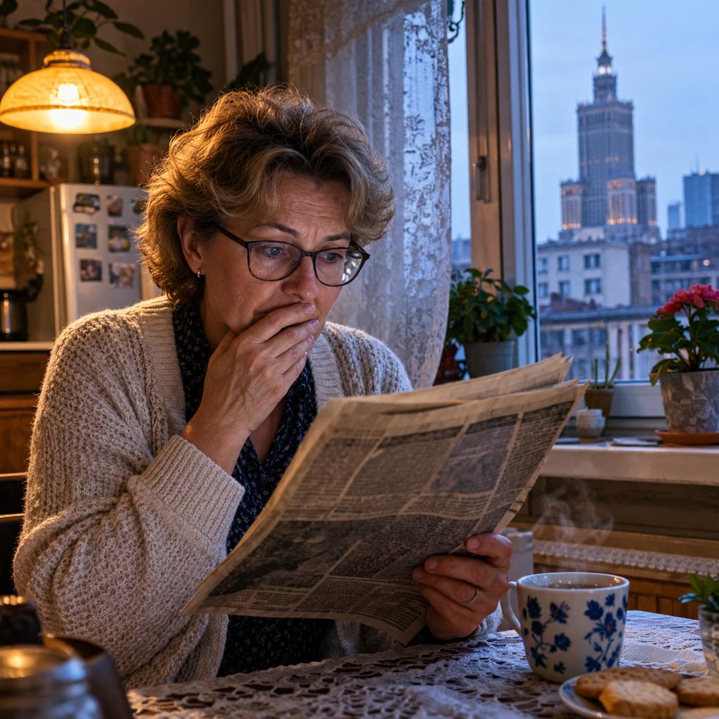 Kobieta przy kuchennym stole przegląda gazetę i zastanawia się nad bieżącymi wydatkami